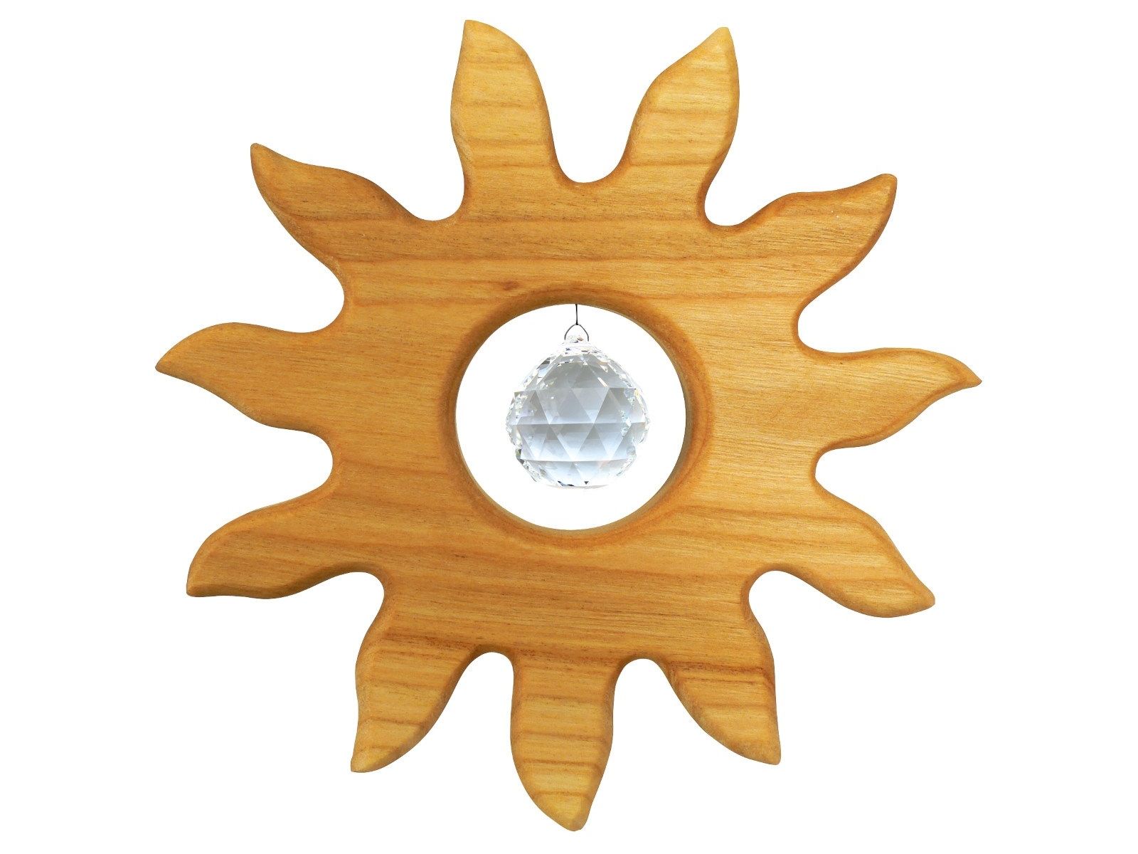 Sonne aus heimischem Laubholz, Holzdeko mit Kristall Maße 12 x 12 x 1,2 cm