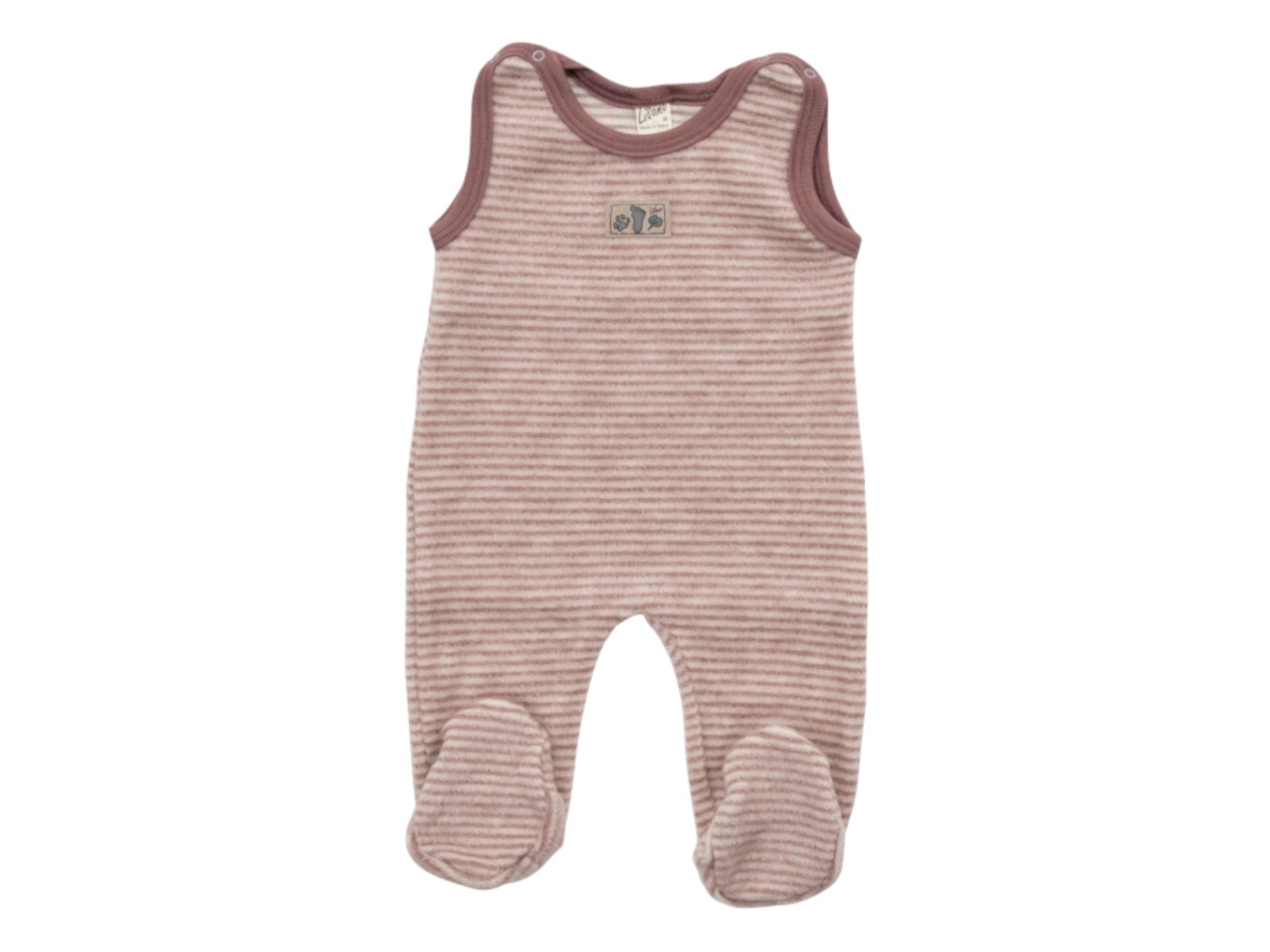 Lilano Baby Strampler mit Fuß Bio-Merinowolle Wollplüsch mauve ringel Gr.56