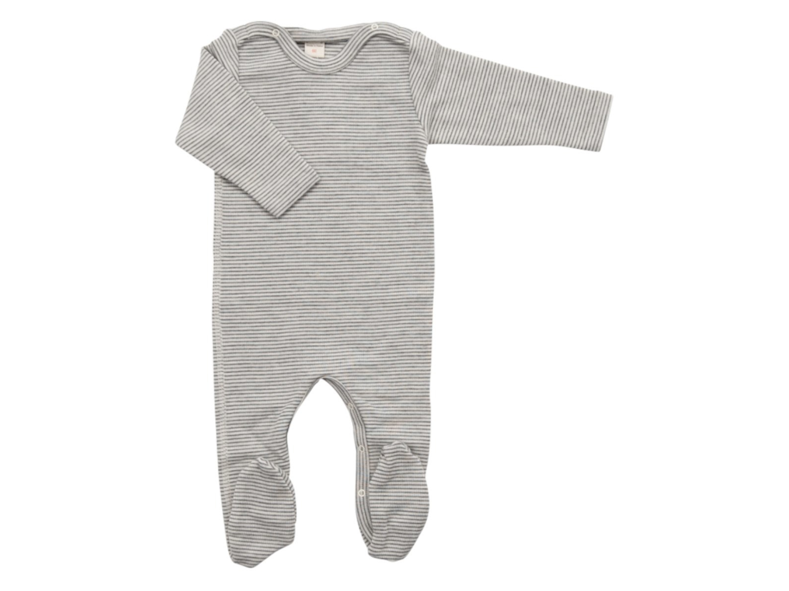 Lilano Baby Strampler mit Fuß Wolle Seide grau-geringelt Gr.68