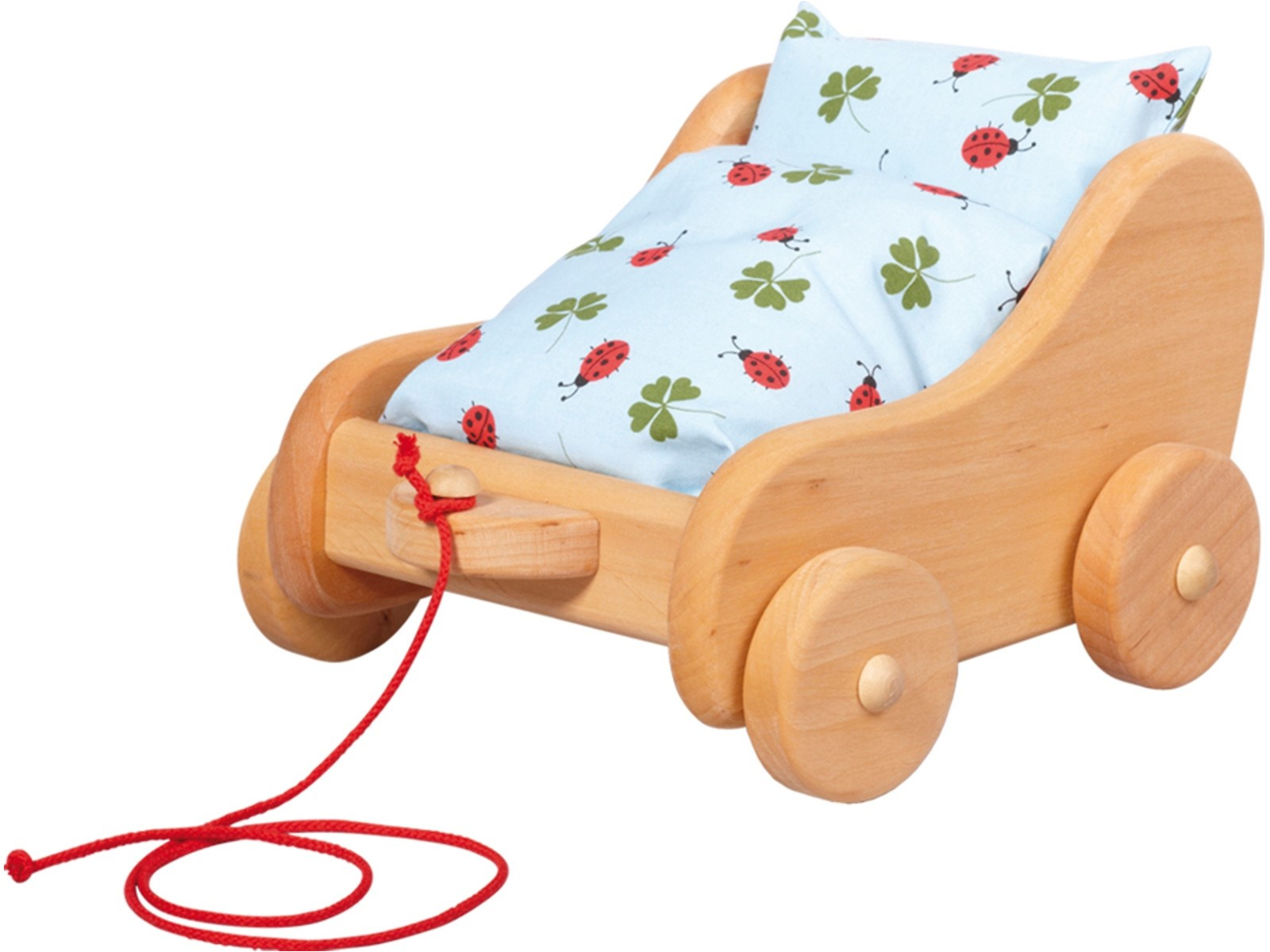 Nachziehwagen aus Erlenholz, inklusive Bettzeug von Nic natürlich