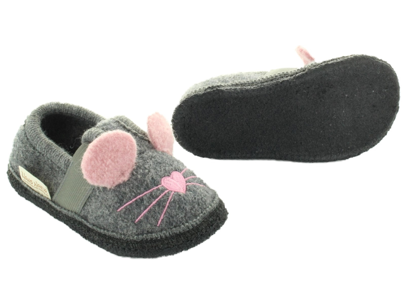 Kinder Hausschuhe Walkpuschen Mäuschen grau-melier Gr.25