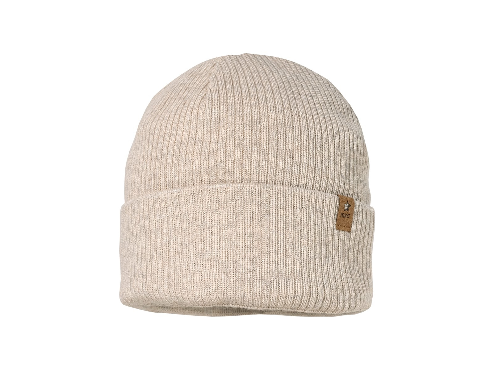 Baby und Kinder Beanie mit Umschlag Bio-Baumwolle Strick beige-meliert Gr. 51