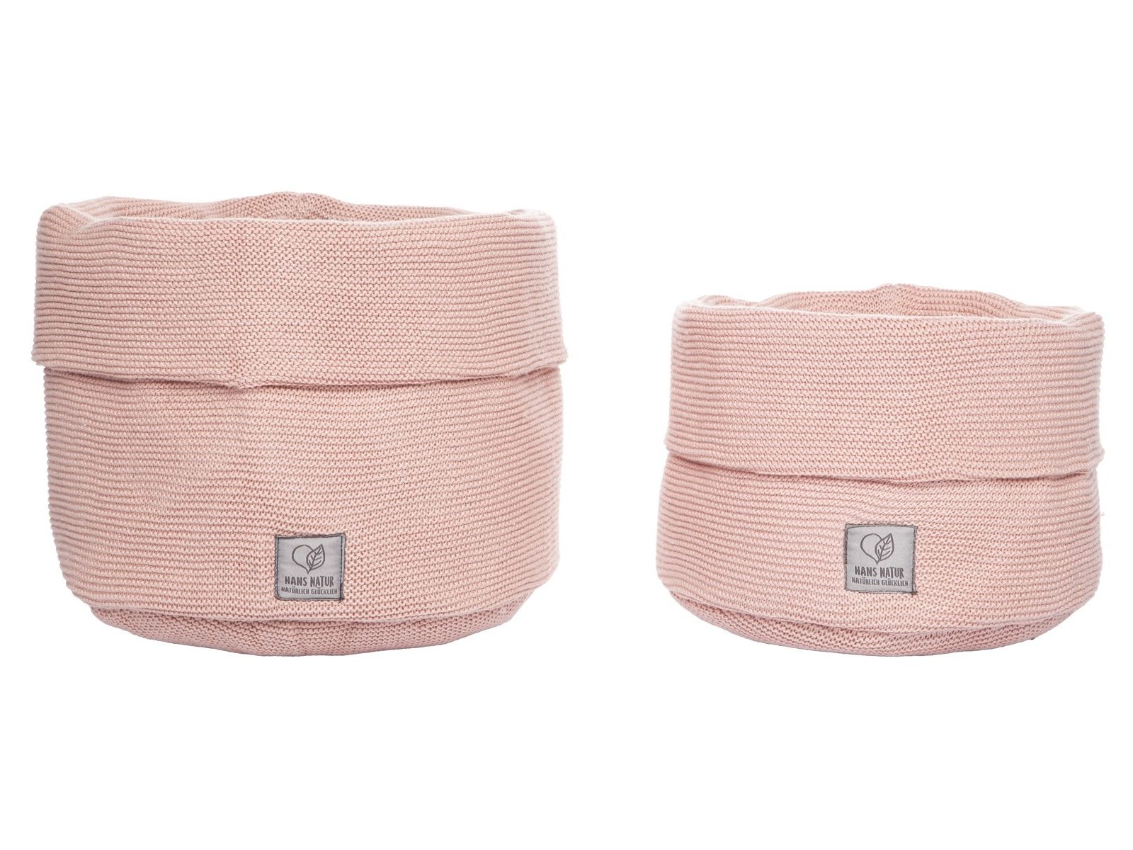 Aufbewahrungskorb, Bio-Baumwolle, Strick 2er Set rose Maße 20 x 15 cm und 25 x 18 cm