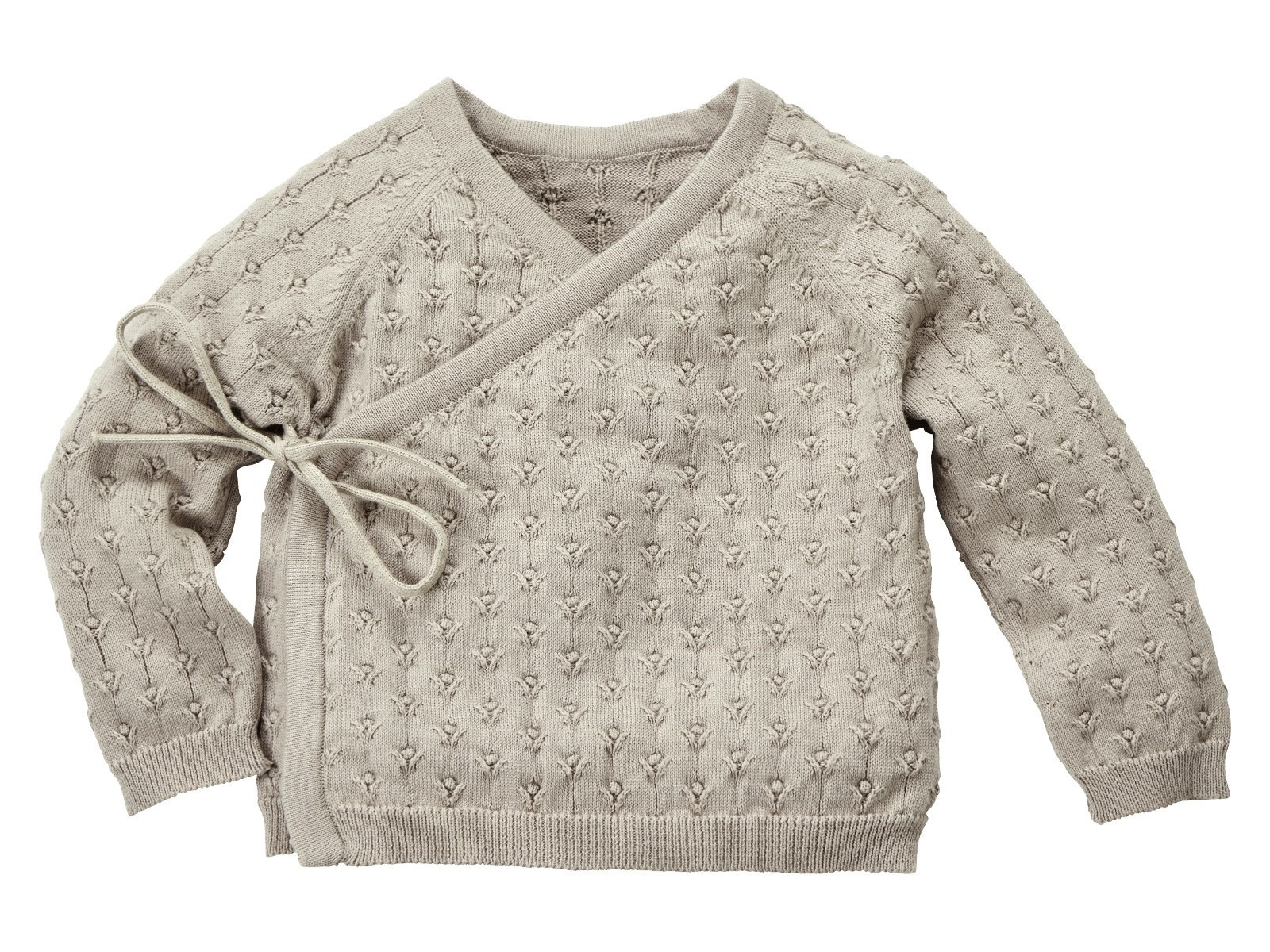 Baby Jacke zum Wickeln Bio-Baumwolle Ajourstrick Blümchen beige Gr. 62/68