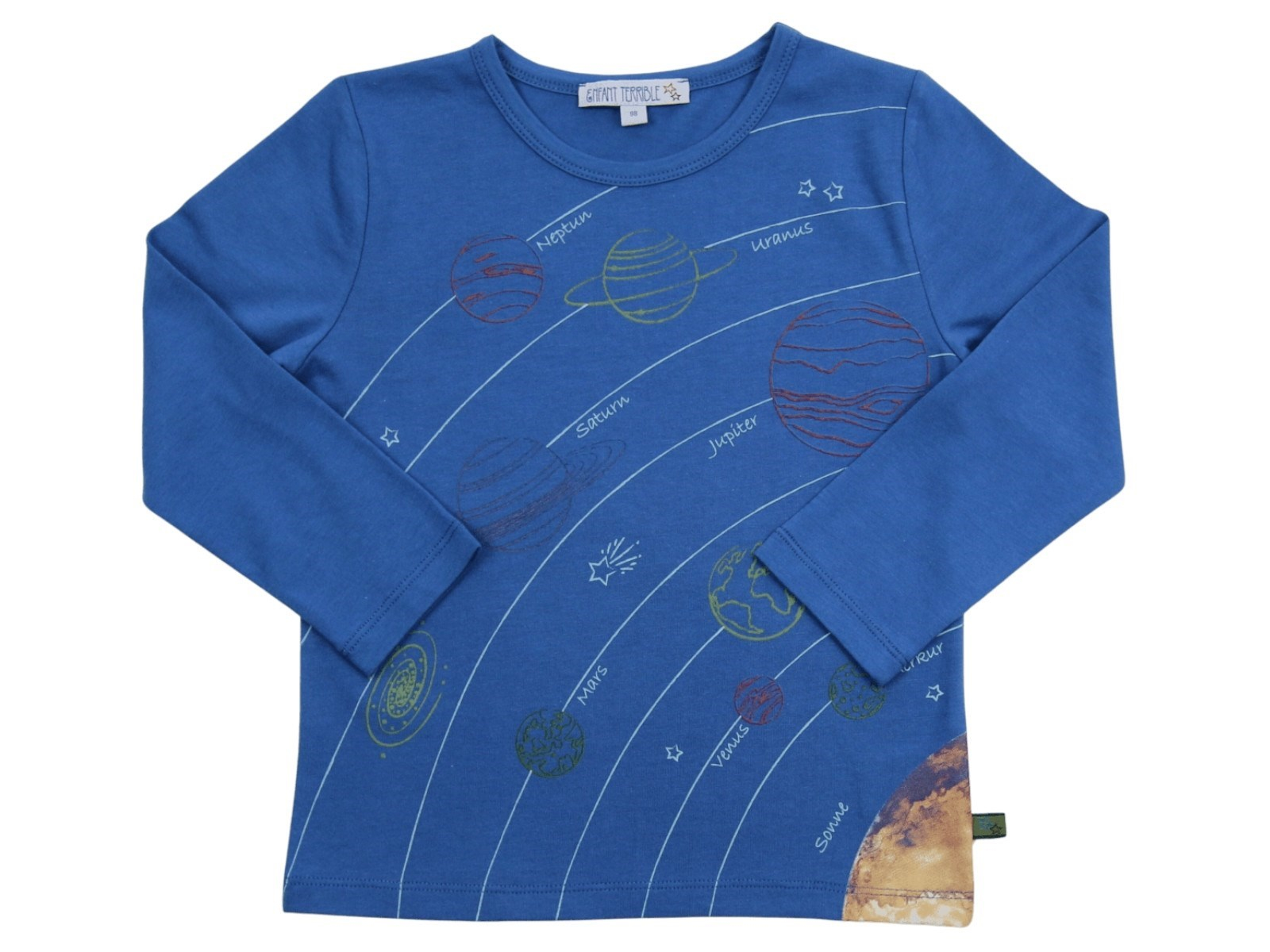 Kinder Langarmshirt mit Planetendruck Bio-Baumwolle ultramarine Gr. 98