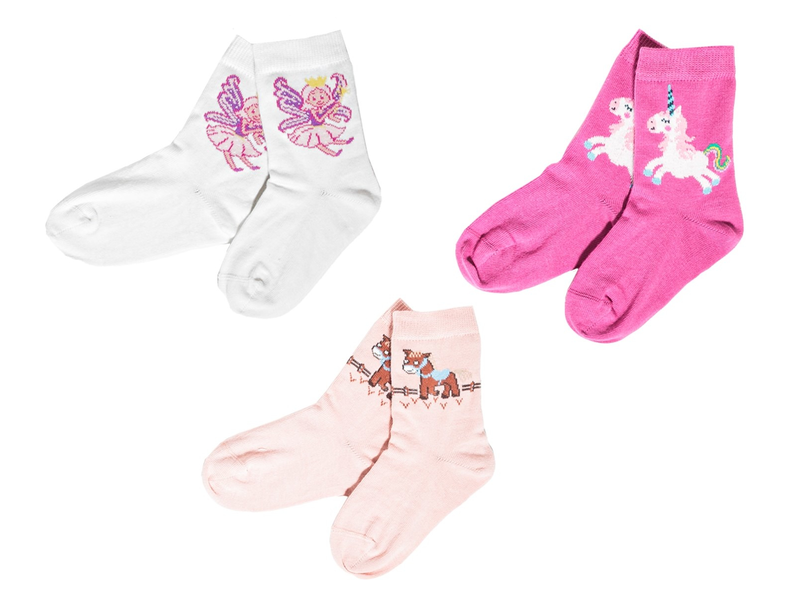 Kindersöckchen 3er Set Pferd/Einhorn/Fee Gr.1-2