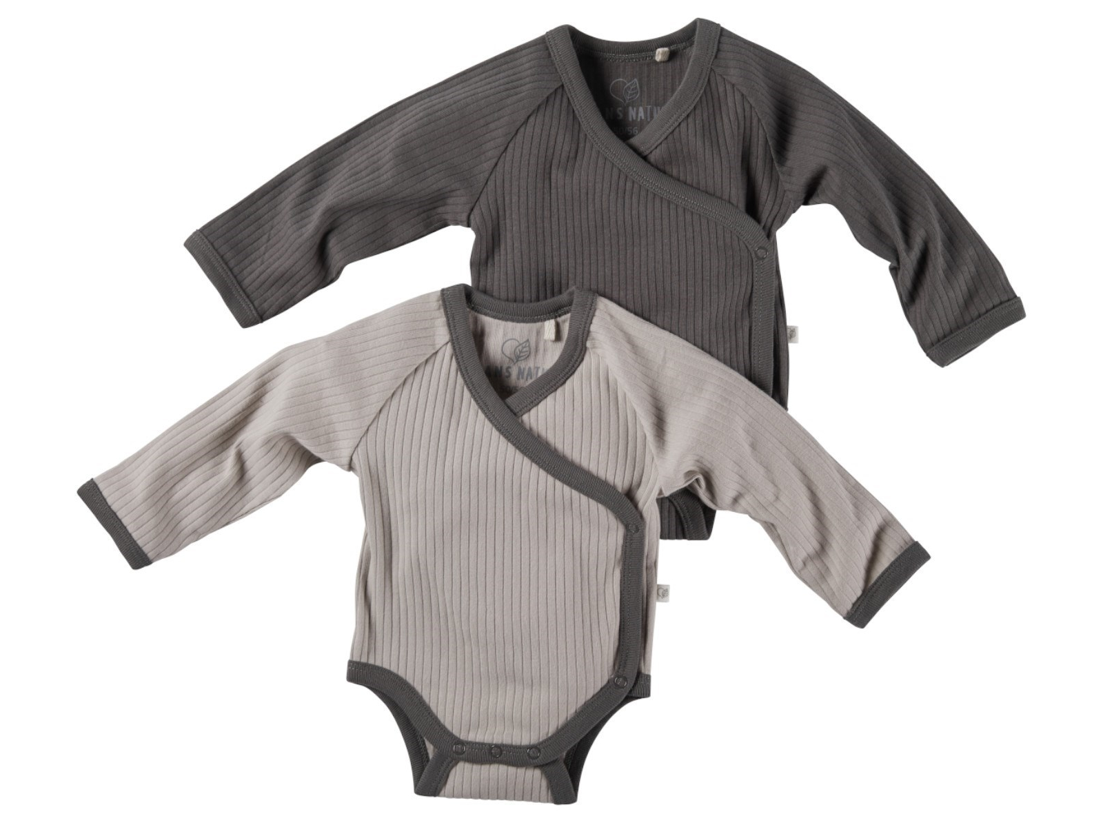 Baby Wickelbody Langarm Bio-Baumwolle 2er Set grau-greige Gr. 50/56