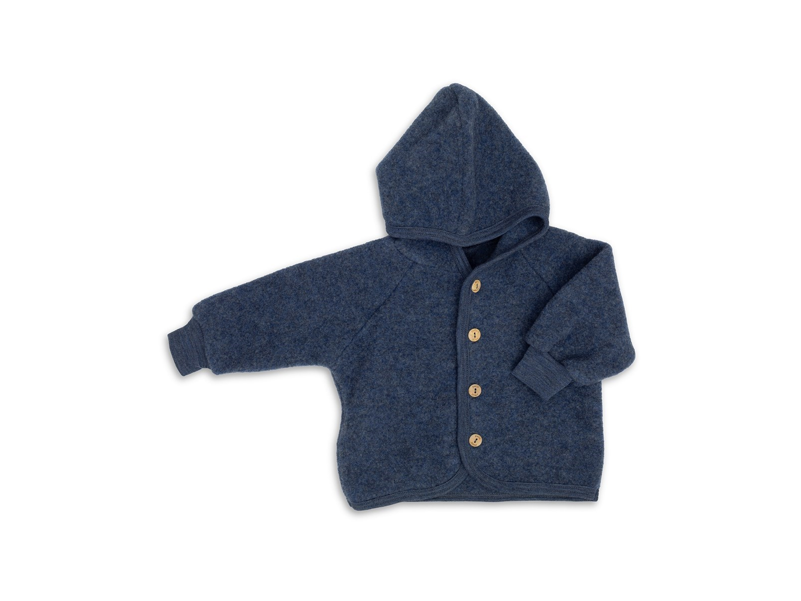 Engel Natur Baby Jacke mit Kapuze Bio-Merinowolle Fleece blau-melange Gr. 62/68