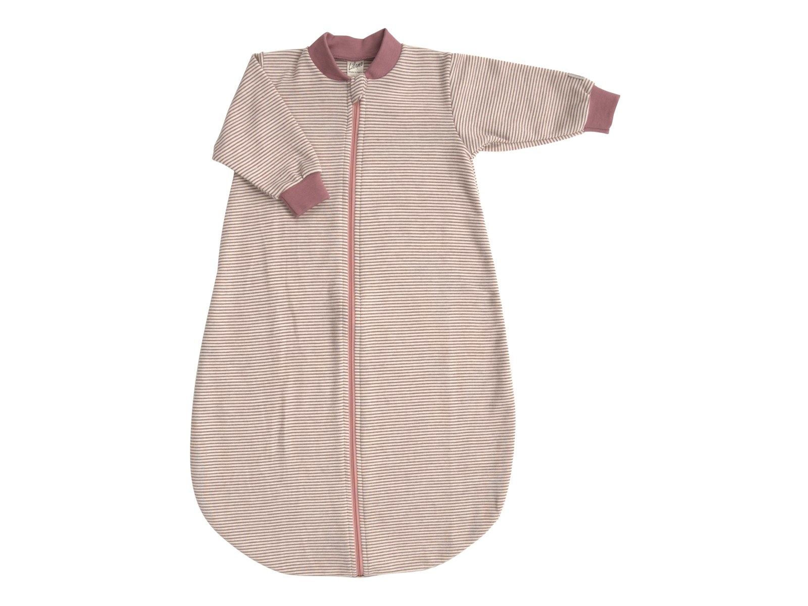 Lilano Baby und Kinder Schlafsack mit langem Arm Wolle Seide mauve-geringelt Gr.50/56