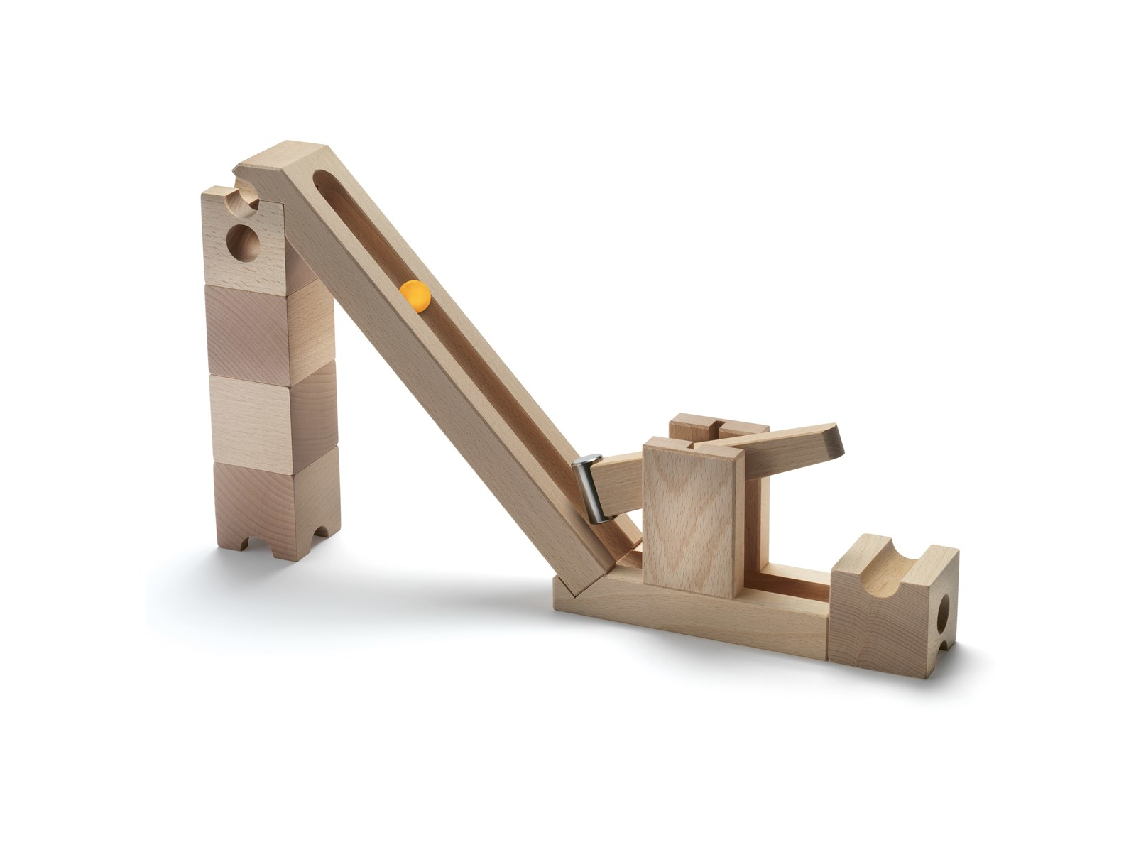 Kugelbahn Erweiterungsset Kick aus unbehandeltem Buchenholz 5x5x5 cm