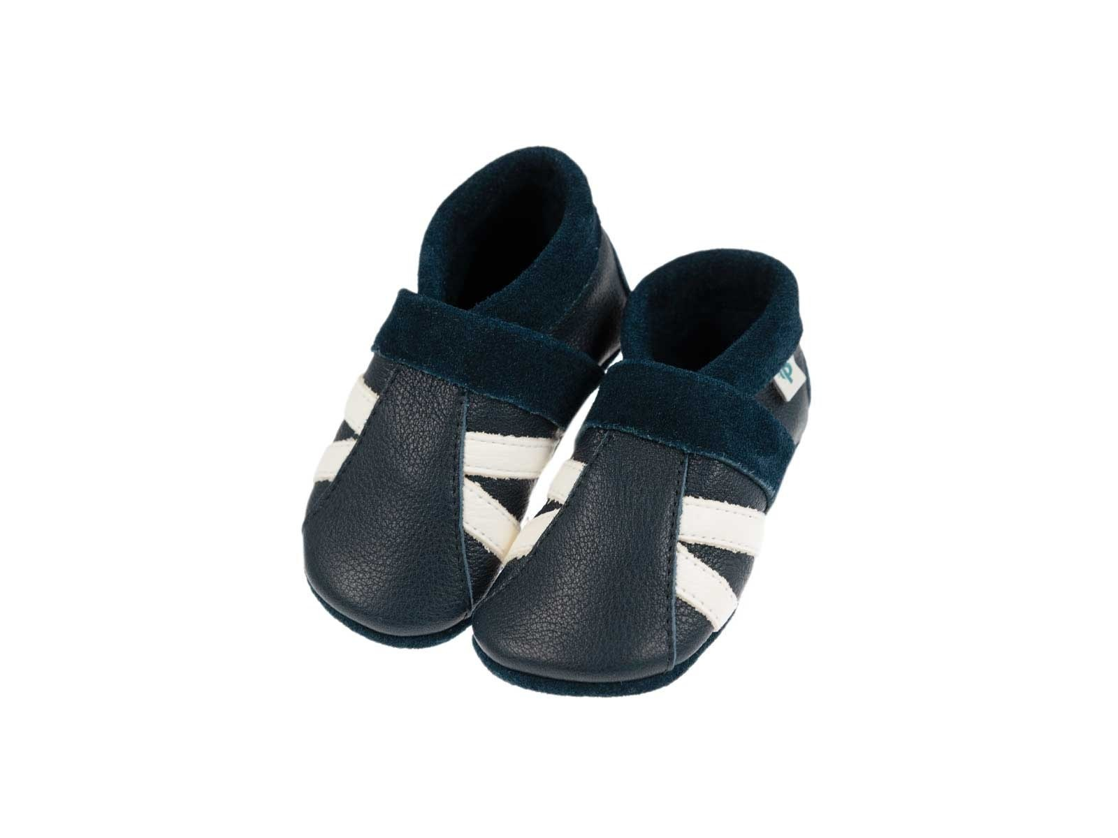 Baby und Kinder Lederpuschen Krabbelschuhe Streifen Beluga blau Gr.21/22