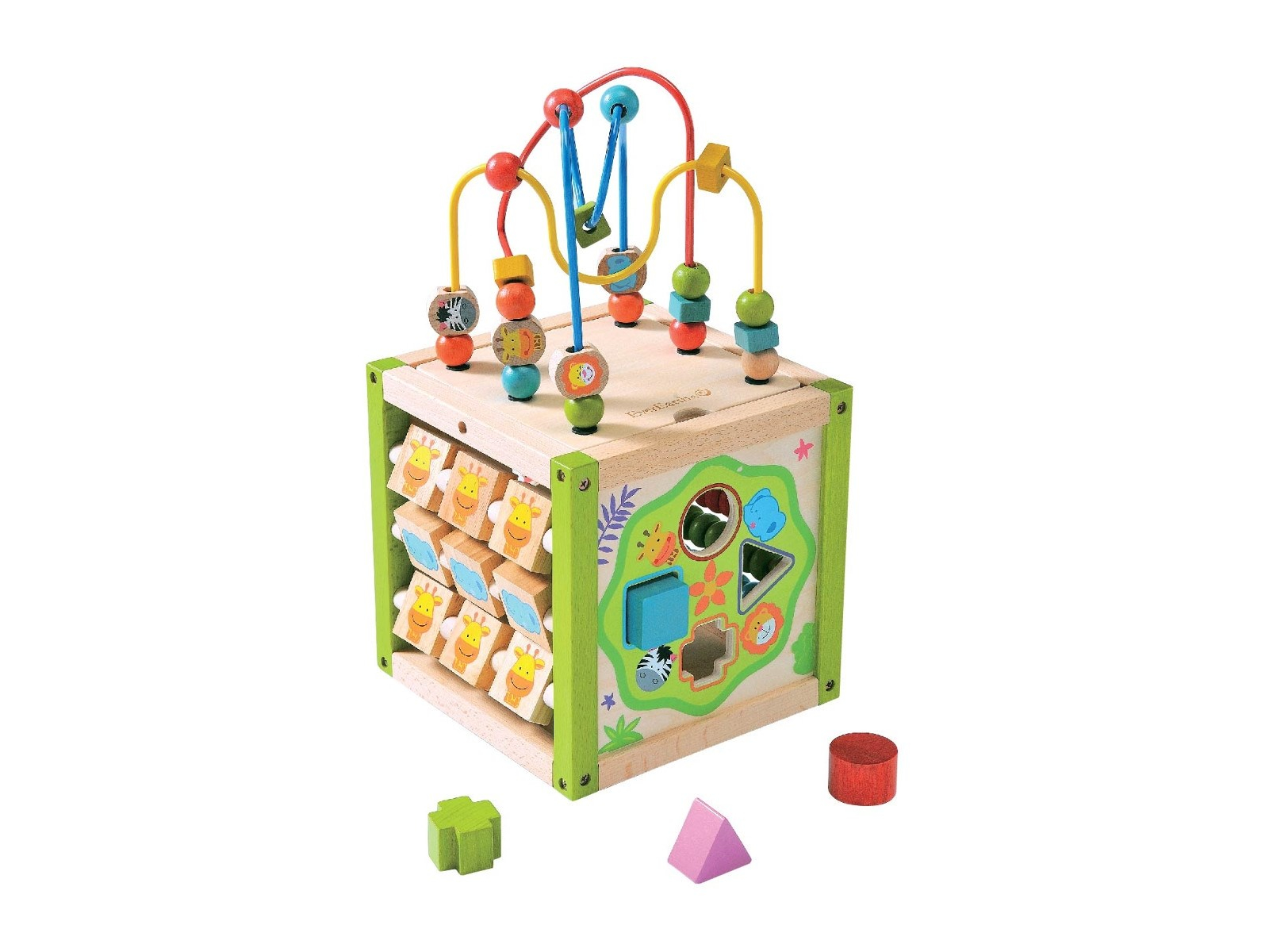 EverEarth 5-in-1 Safari Motorikwürfel aus Holz Maße 20 x 20 x 20 cm