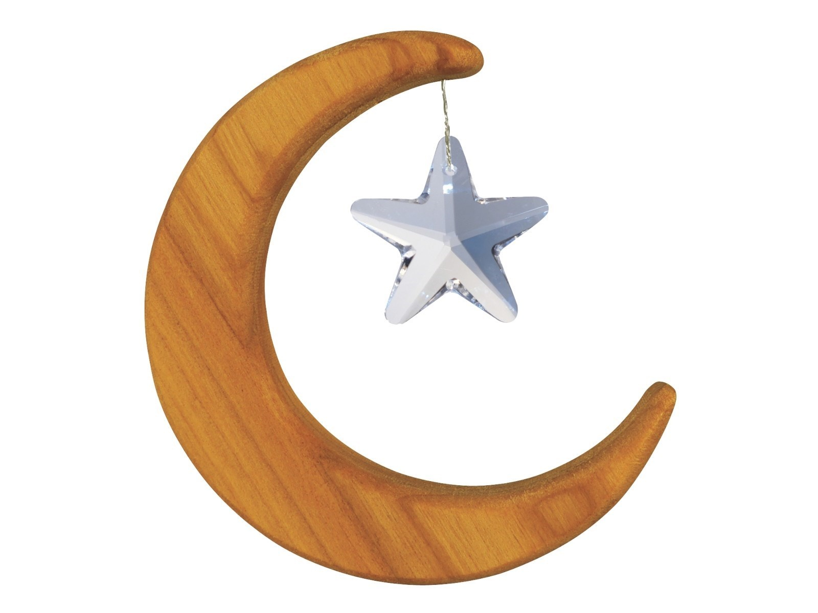 Mond aus heimischem Laubholz, Holzdeko mit Kristall Maße 8,5 x 8,5 x 1,2 cm