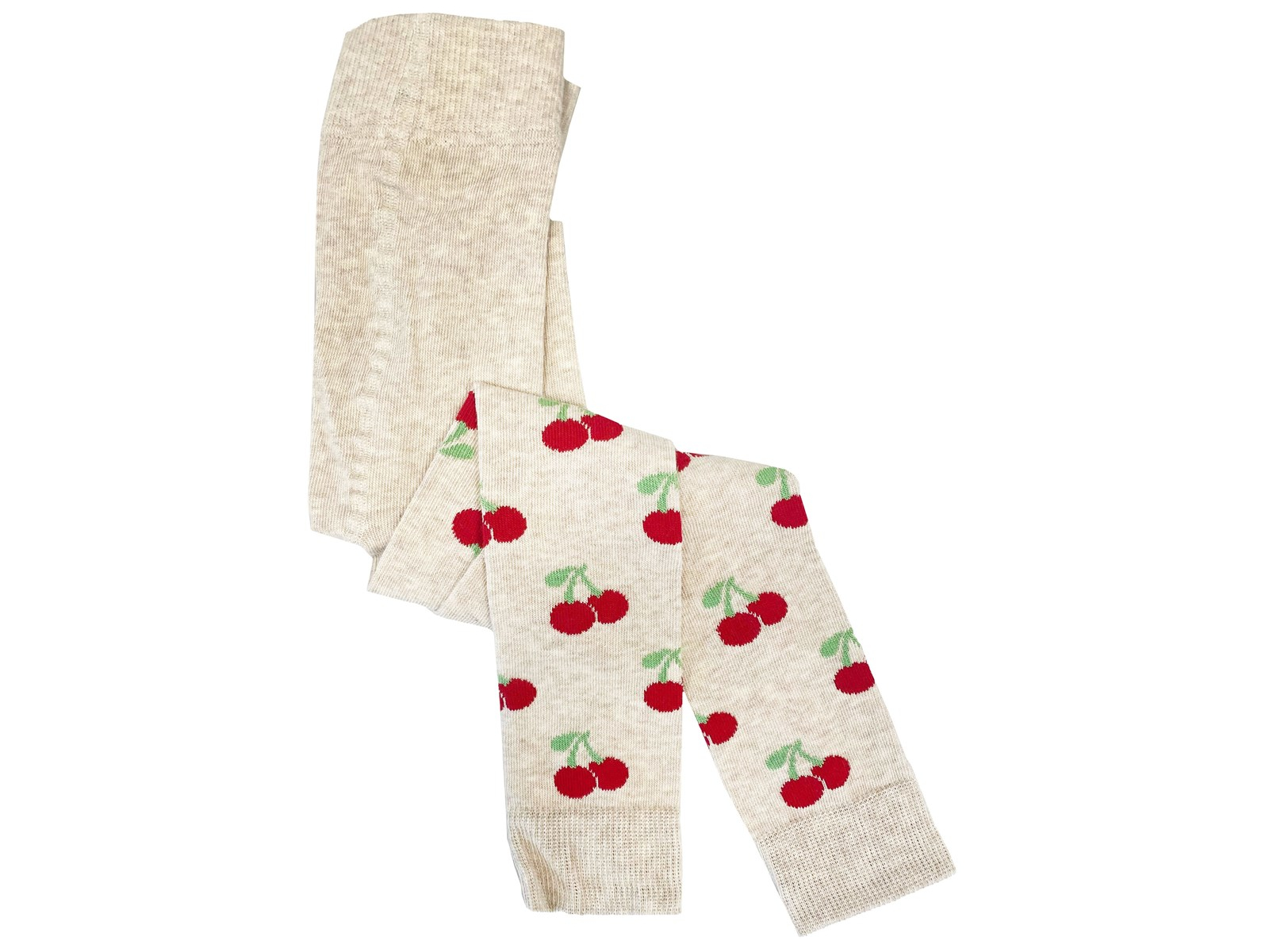 Kinder Leggings Bio-Baumwolle beige-melange Kirschen Gr.5-6