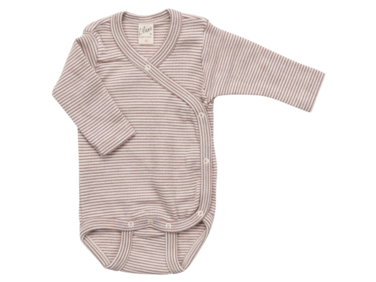 Lilano Baby Wickelbody Langarm Wolle Seide beere-mauve geringelt Gr.62