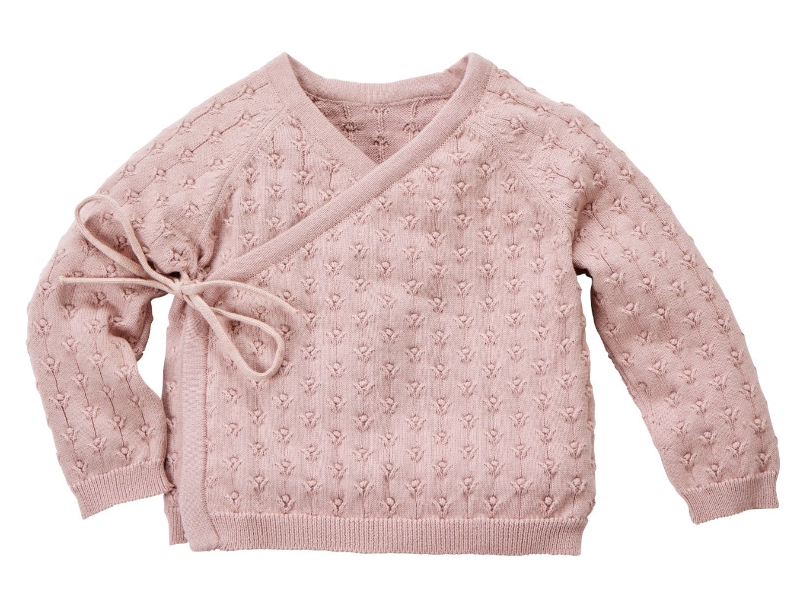 Baby Jacke zum Wickeln Bio-Baumwolle Ajourstrick Blümchen rosé Gr. 50/56