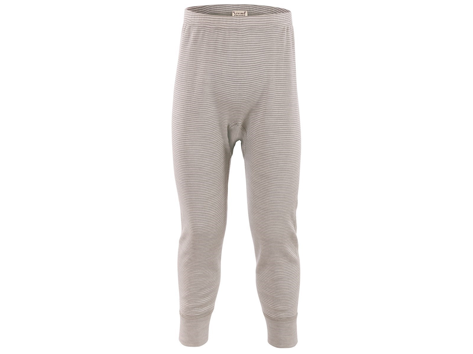 Living Crafts Kinder Unterhose langes Bein Wolle Seide grau-natur-geringelt Gr.104
