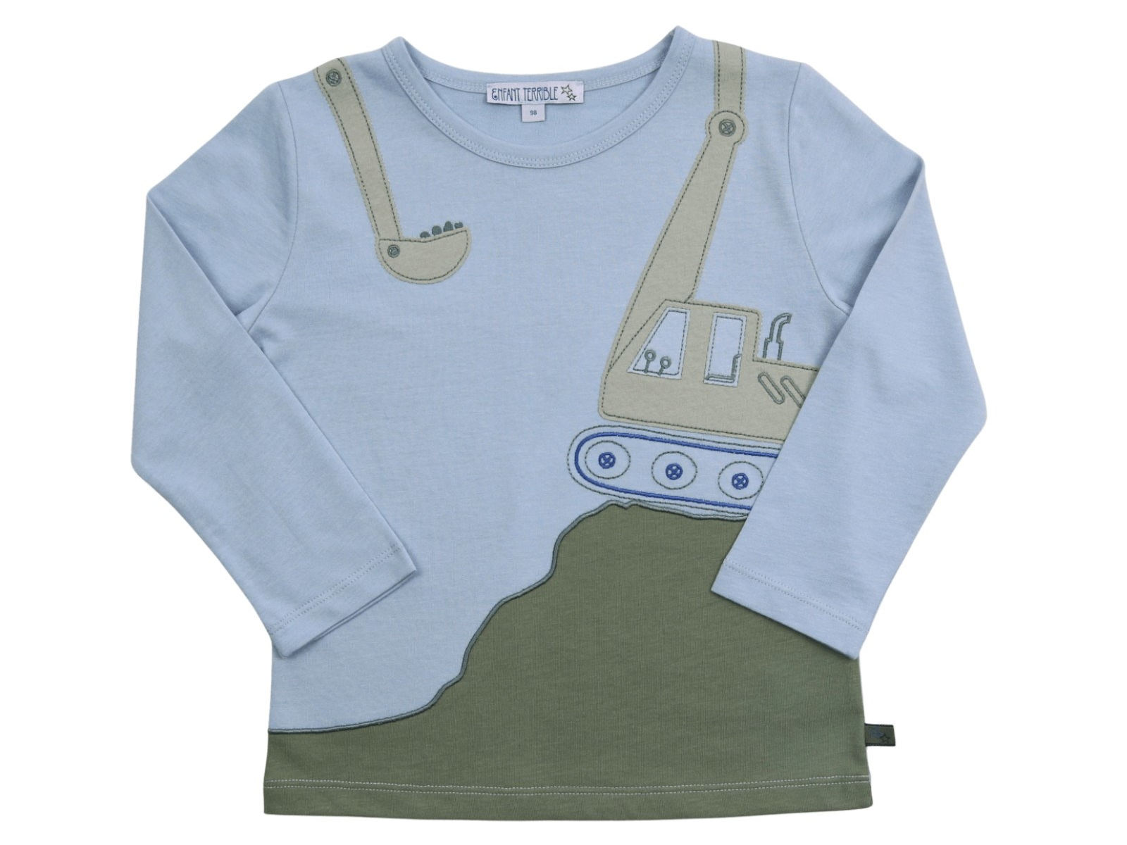 Kinder Langarmshirt mit Baggerapplikation Bio-Baumwolle light blue Gr. 86/92