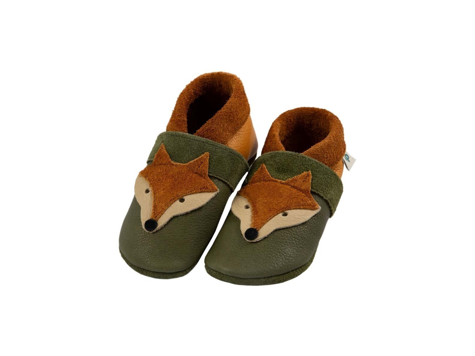 Baby und Kinder Hausschuhe Krabbelschuhe Ecopell Leder Fuchs olive Gr.23