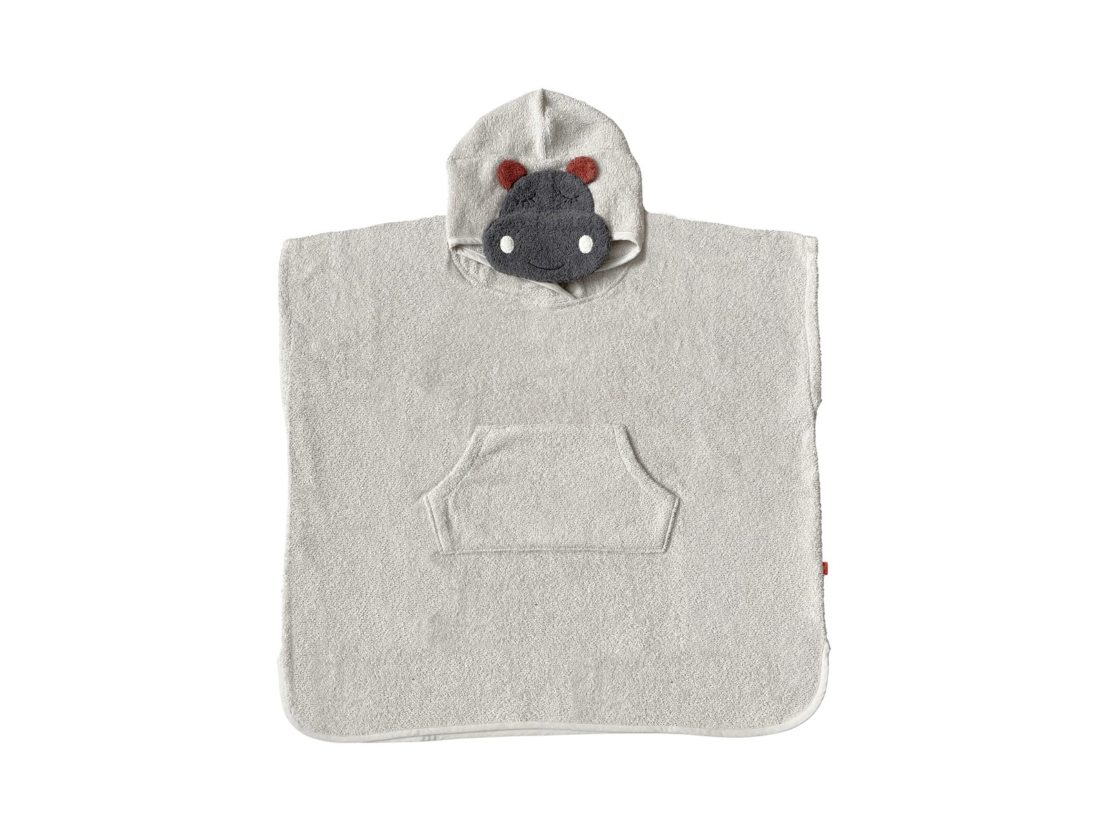 Kinder Badeponcho aus Bio-Baumwolle mit Kapuze Hippo grau Maße 65 x 62 cm