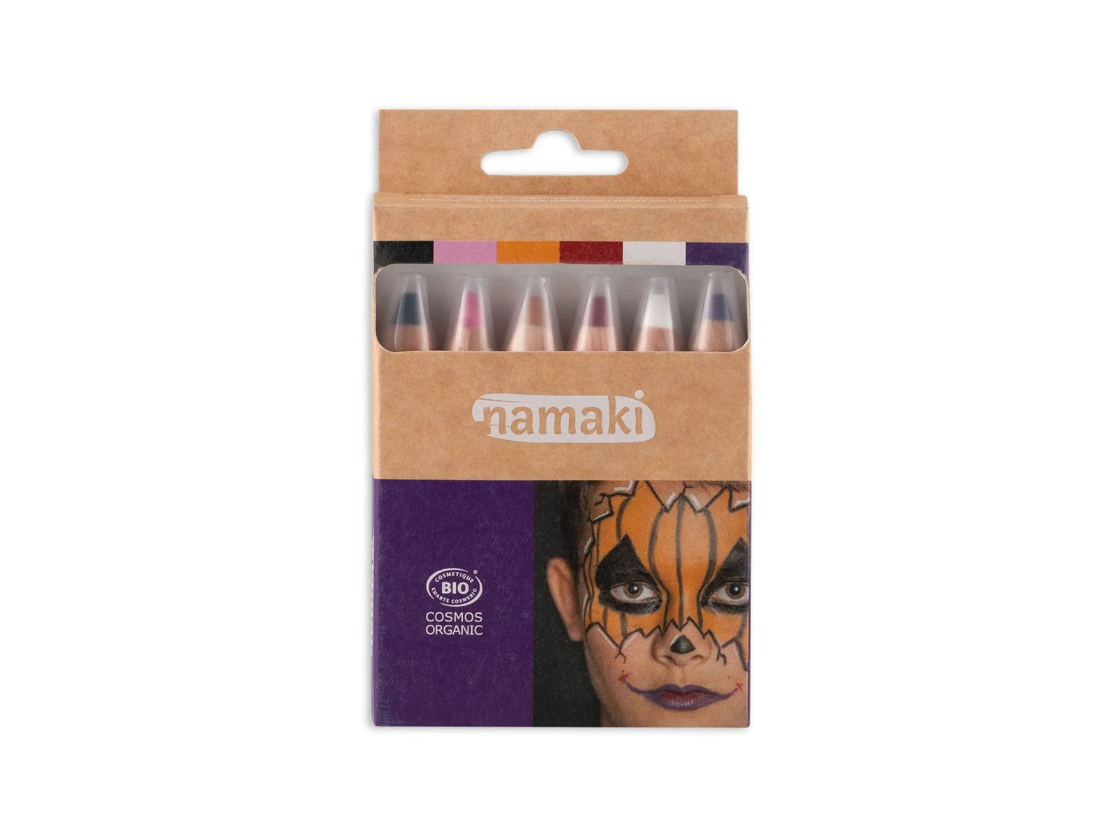 Kinder Bio-Schminkstift Set 6-teilig "Welt des Schreckens" schwarz, rosa, orange, rot, weiß, violett