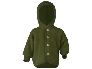 Baby Jacke mit Kapuze, Bio-Merinowolle (kbT) Fleece, melange-schilf