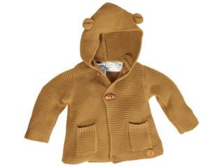 Baby und Kinder Strickjacke mit Kapuze Bio-Baumwolle curry