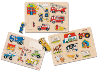 3 verschiedene Steckpuzzle aus Holz