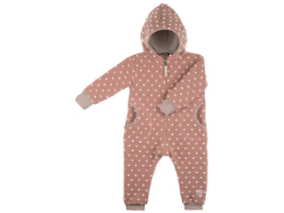 Baby und Kinder Overall mit Kapuze Bio Wollwalk rose Punkte