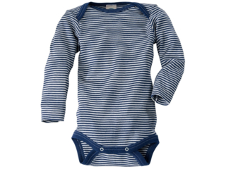 Baby Body Langarm Wolle Seide blau-geringelt