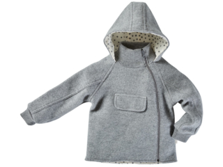 Kinder Jacke mit Kapuze Bio Schurwoll-Walk hellgrau