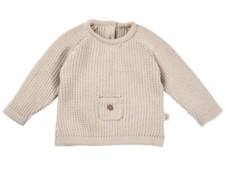 Baby Pullover mit Tasche Strick Qualität Bio-Baumwolle beige melange