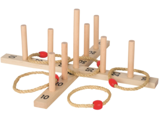 Ringwurfspiel Outdoor Spielzeug aus Holz im Baumwollbeutel, 15-teilig