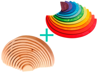 Aktion Regenbogen natur und Halbkreise bunt aus Lindenholz