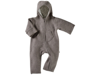 Baby Overall mit Kapuze Bio Schurwoll-Walk taupe
