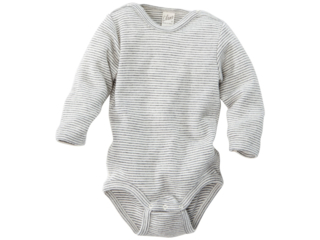 Baby Body Langarm Bio-Merinwolle (kbT) Seide grau-geringelt