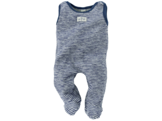 Baby Strampler mit Fuß Wollplüsch marine-geringelt