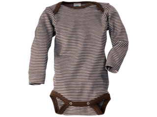 Baby Body Langarm Wolle und Seide braun-geringelt