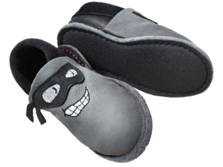 Kinder Hausschuhe Lederpuschen Bio-Leder "Robby" granit nero
