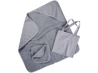 Baby Kapuzenhandtuch und 2 Waschlappen Bio Baumwolle Frottee blau grau
