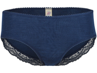 Damen Slip mit Spitze Wolle Seide marine
