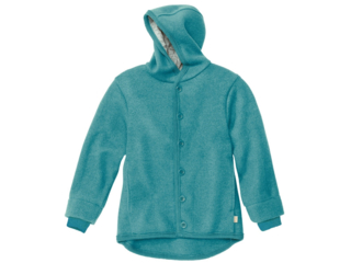Kinder Jacke mit Kapuze Bio-Merino-Wollwalk (kbT) lagoon
