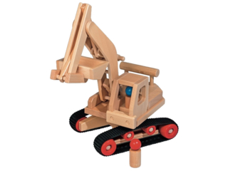 Großer lenkbarer Holzbagger aus massiver Buche