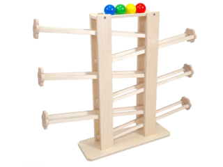 Kugelbahn aus Holz, 4 Murmeln bunt