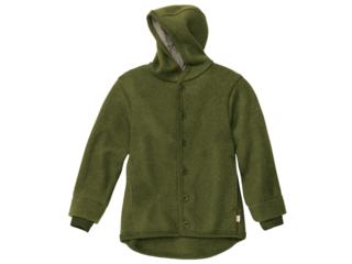 Kinder Jacke mit Kapuze Bio-Merino-Wollwalk (kbT) oliv