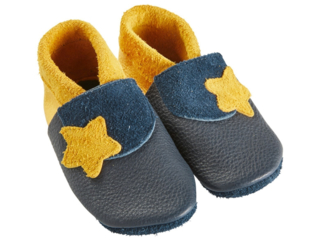 Baby und Kinder Hausschuhe Krabbelschuhe Ecopell Leder "Stern" blau