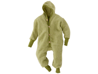 Baby und Kinder Kapuzenoverall Wolle-Baumwolle Fleece lindgrün