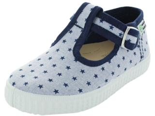 Kinder Schuhe Ballerinas mit Riemchen und Druckknopf navy Stern