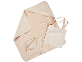 Baby Kapuzenhandtuch und 2 Waschlappen Bio Baumwolle Frottee rose sand