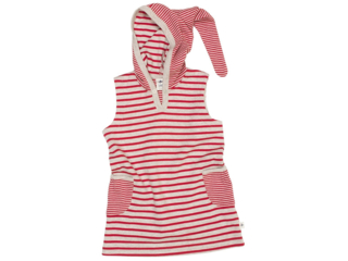 Baby und Kinder Kleid mit Kapuze ziegelrot-beige-melange